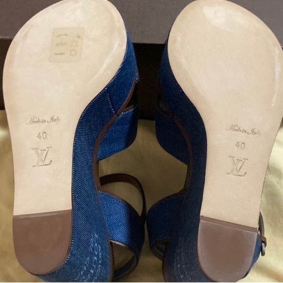 Louis Vuitton Denim and Leather Wedges sz 40 eu US 10 - Picture 3 of 9